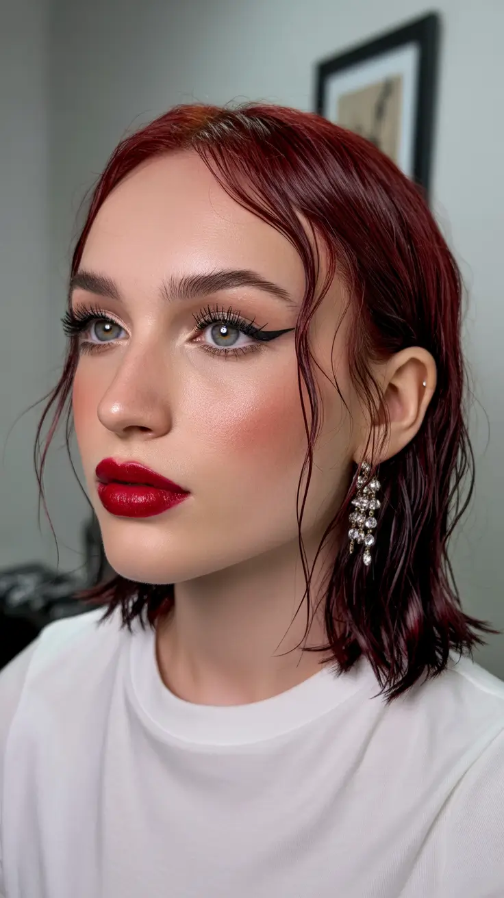 summer hair color ideas 2026 low maintenance Glossy Cherry Red Short Cut With Statement Shine