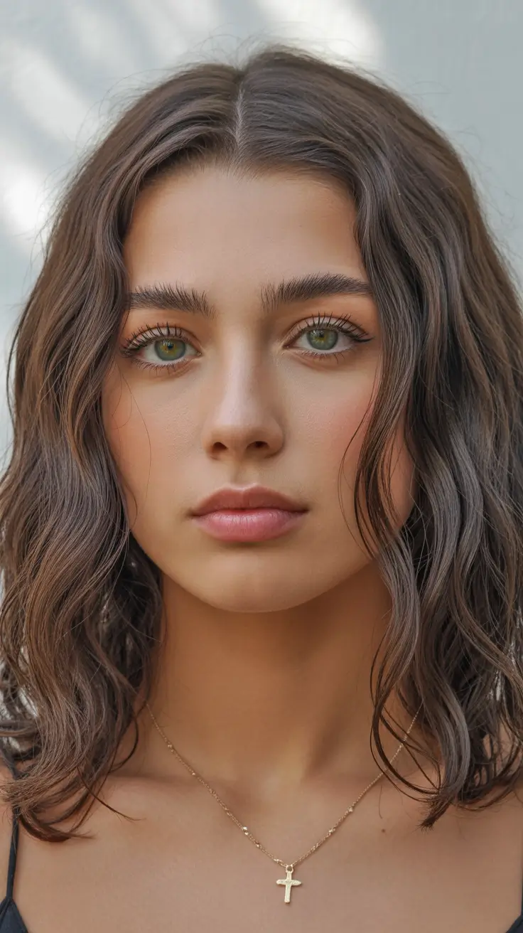 summer hair color ideas 2026 low maintenance Muted Mocha Waves With Effortless Brunette Dimension