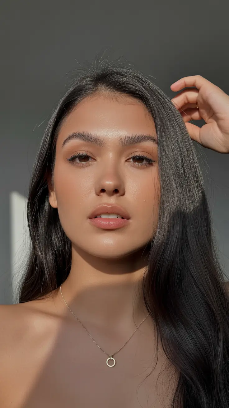 summer hair color ideas 2026 low maintenance Glass Smooth Midnight Brunette for a Minimalist Summer Look