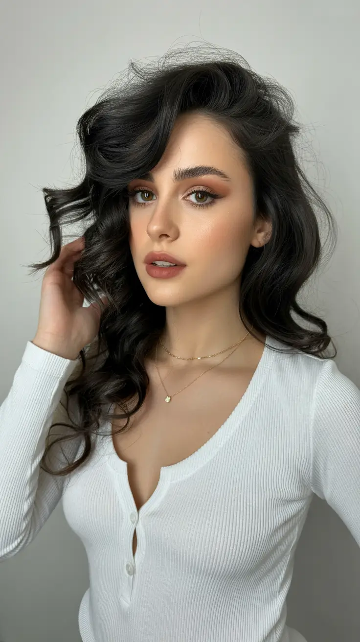 summer hair color ideas for brunettes 2026 rich tones Glossy Espresso Waves with Dimensional Blonde Balayage Highlights