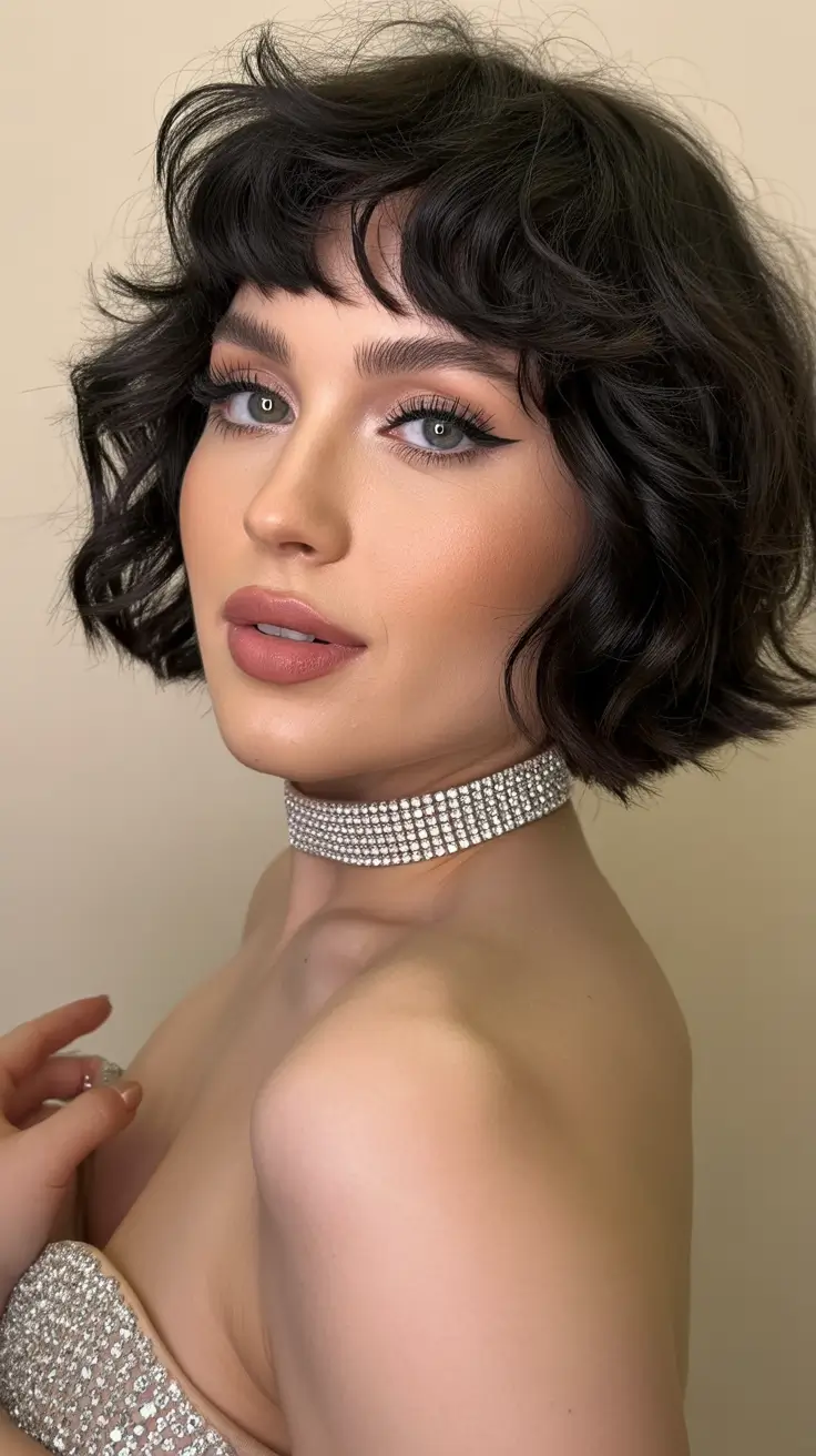 summer hair color ideas for brunettes 2026 rich tones Curly Short Brunette Bob with Bold Dark Trend Energy