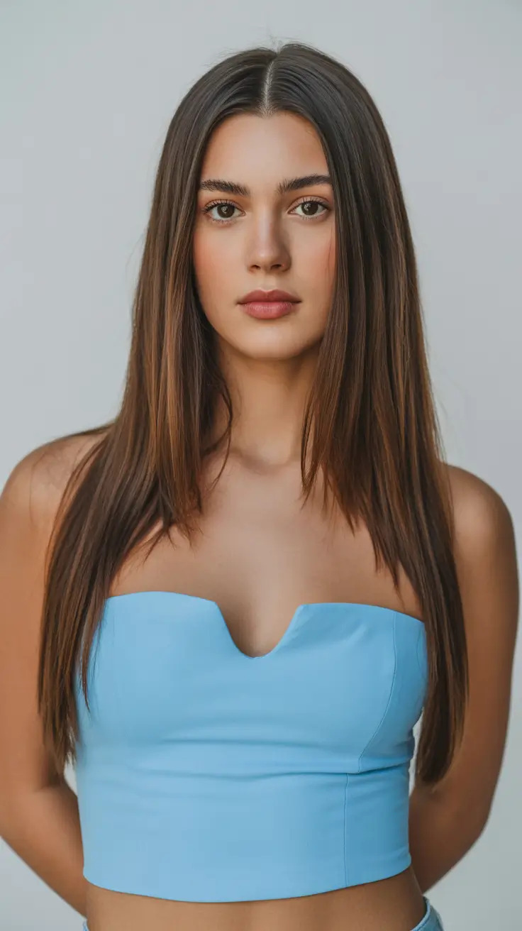 summer hair color ideas for brunettes 2026 rich tones Sleek Caramel-Toned Brunette Length with Summer Light Balance