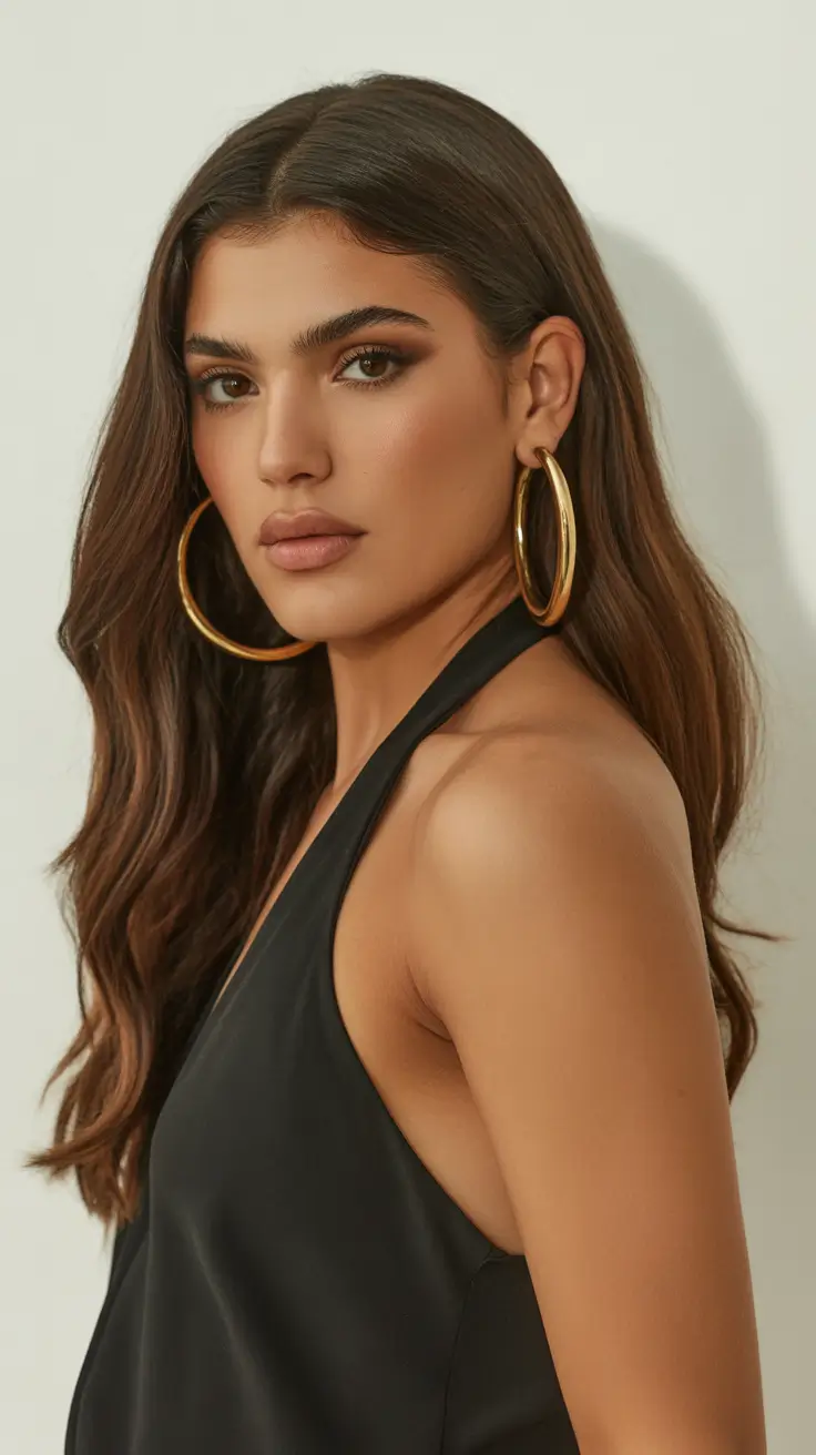 summer hair color ideas for brunettes 2026 rich tones Warm Auburn Contour with Golden Hoop Attitude