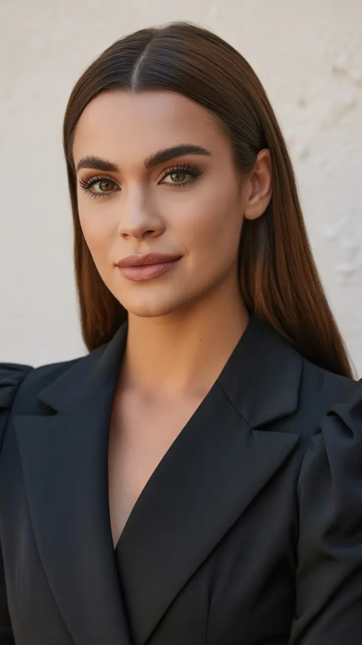 summer hair color ideas for brunettes 2026 rich tones Polished Chestnut Straight with Modern Professional Palette