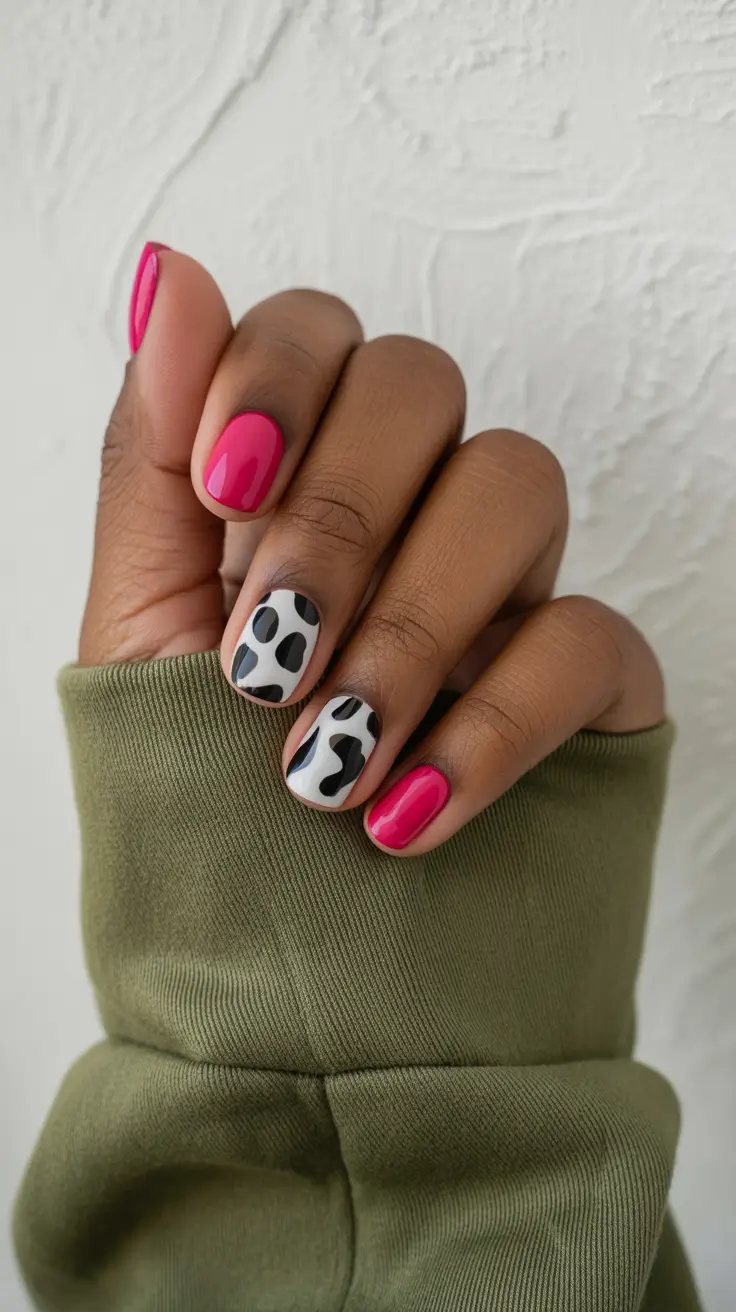 summer nail colors ideas 2026 for dark skin Hot Pink Meets Playful Graphic Neutrals