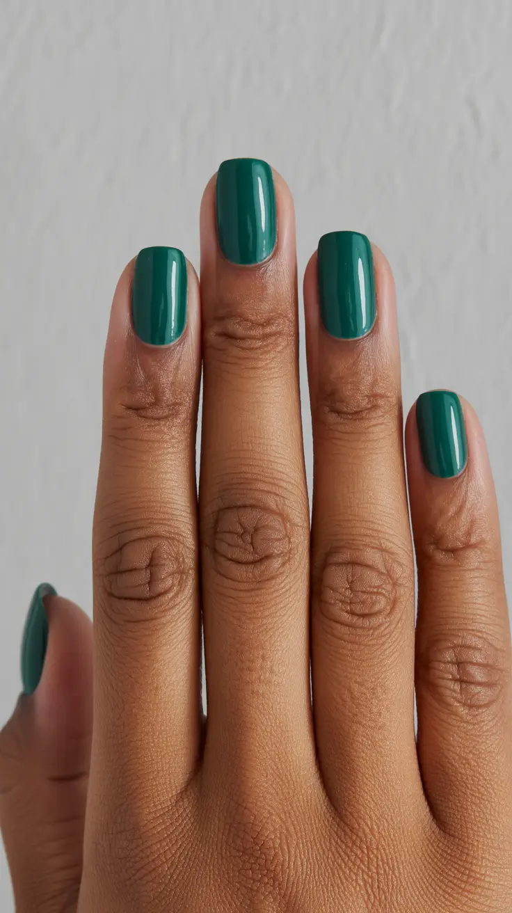 summer nail colors ideas 2026 for dark skin Glossy Deep Emerald Short Classic