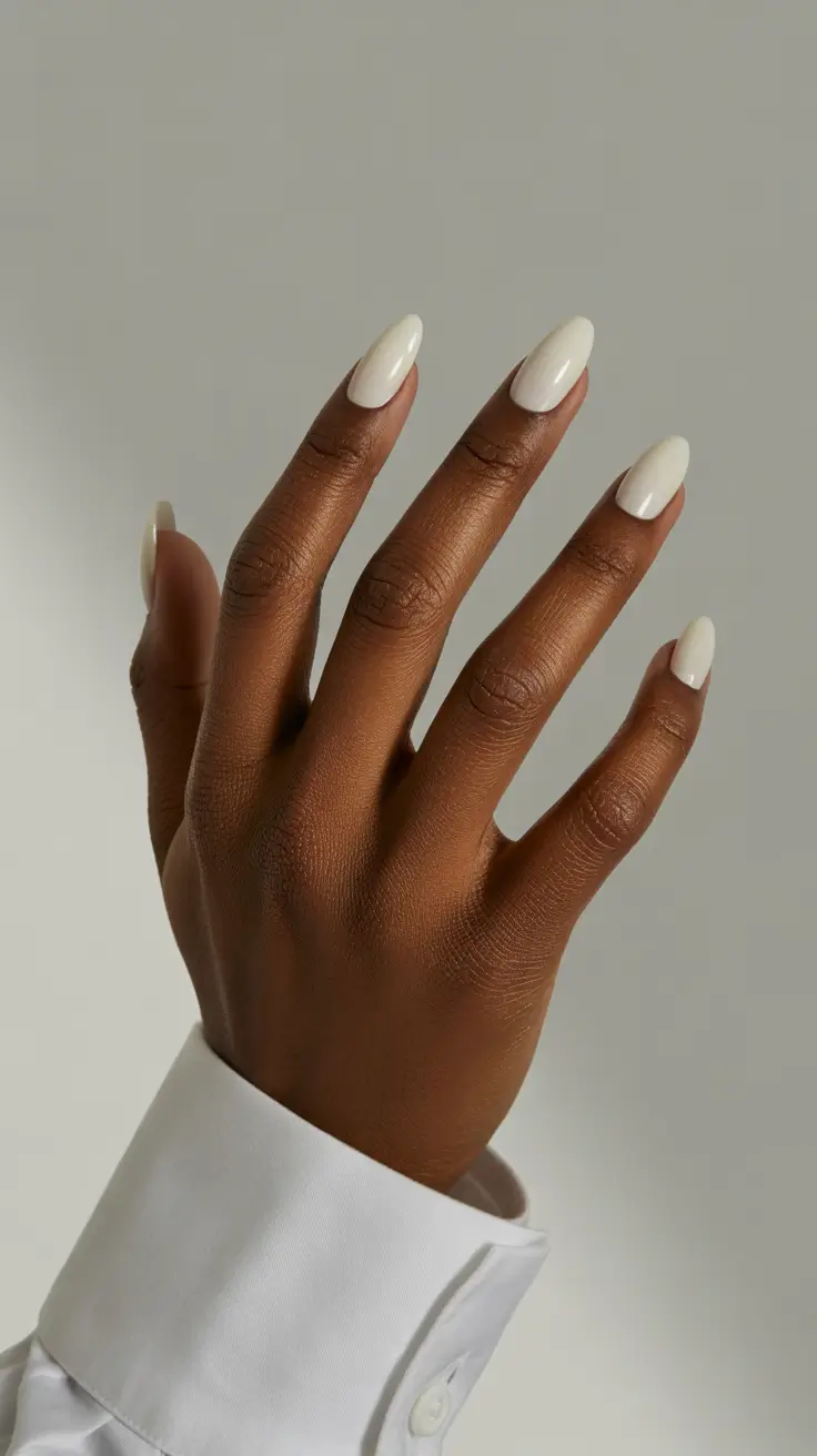 summer nail colors ideas 2026 for dark skin Milky White Minimal Chic for Sunlit Days