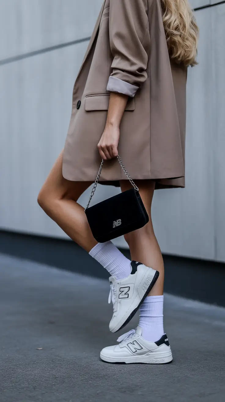 summer outfits with sneakers for women 2026 Blazer and Sneakers Office Style