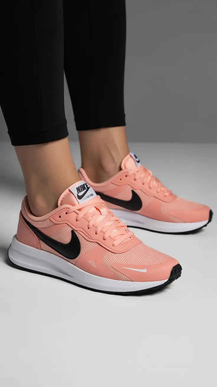 summer outfits with sneakers for women 2026 Orange pink sporty sneakers look