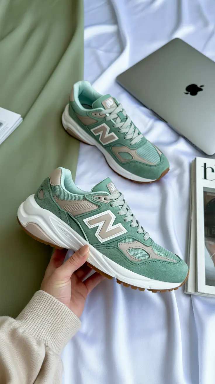summer outfits with sneakers for women 2026 Muted green sneakers casual style