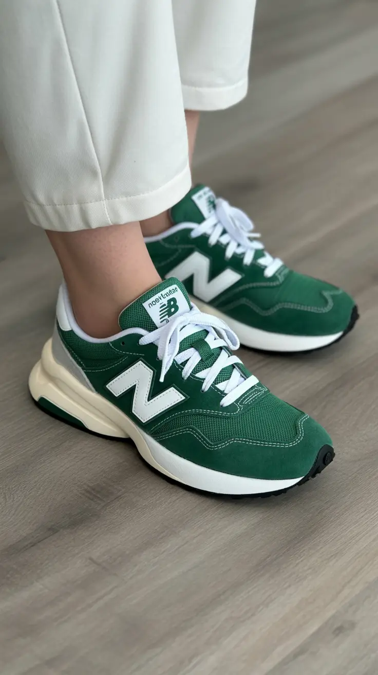 summer outfits with sneakers for women 2026 Green sneakers neutral outfit