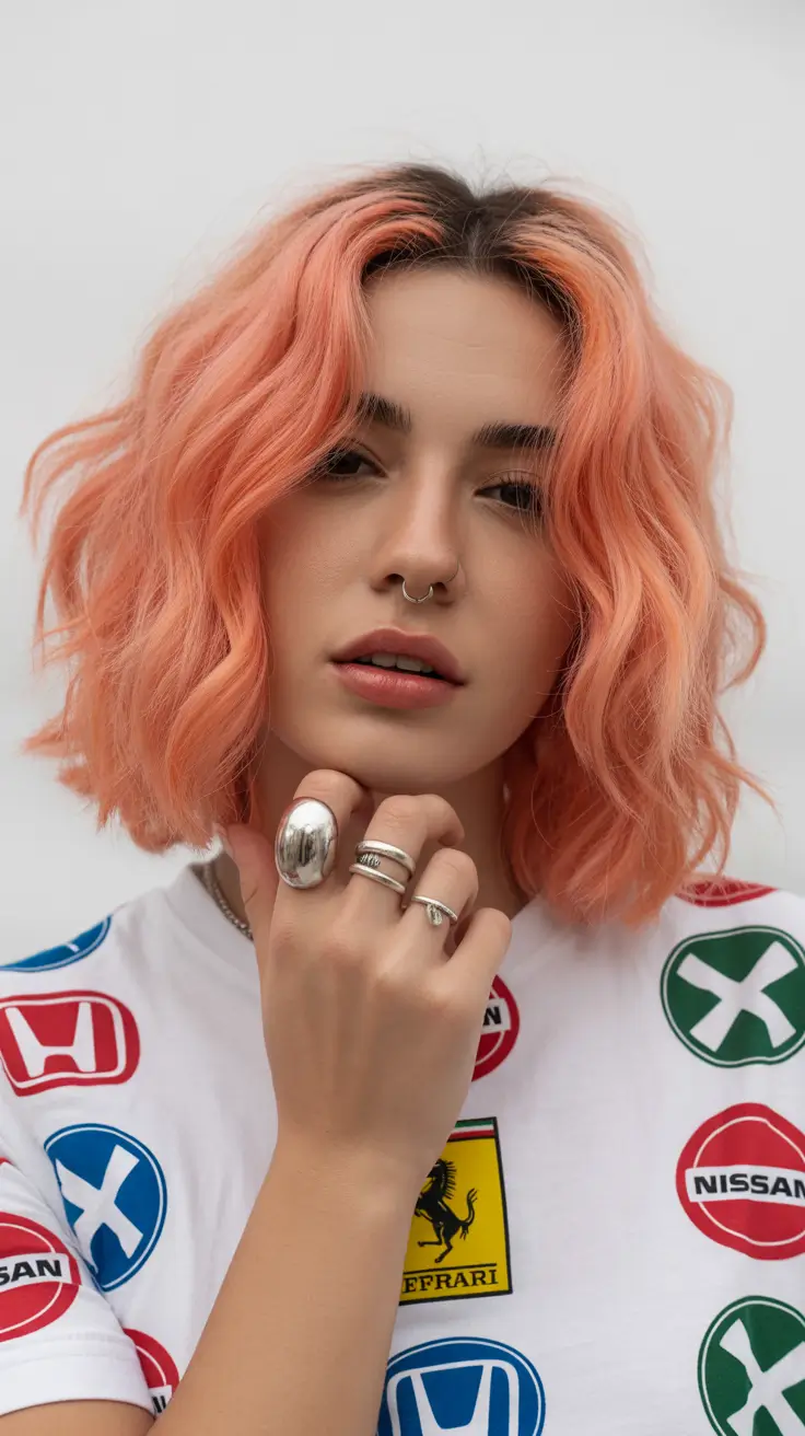 summer short haircut ideas 2026 Peachy Textured Bob with Undone Waves