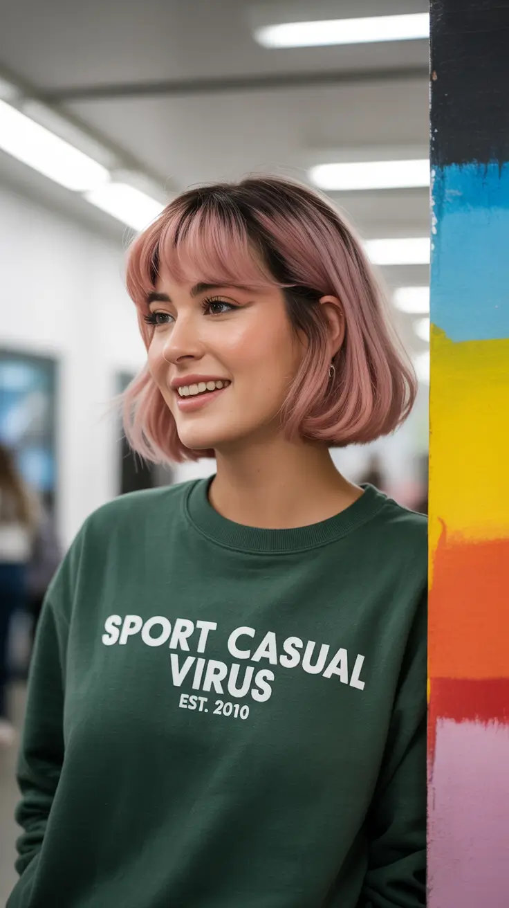 summer short haircut ideas 2026 Playful Pink Bob with Soft Fringe