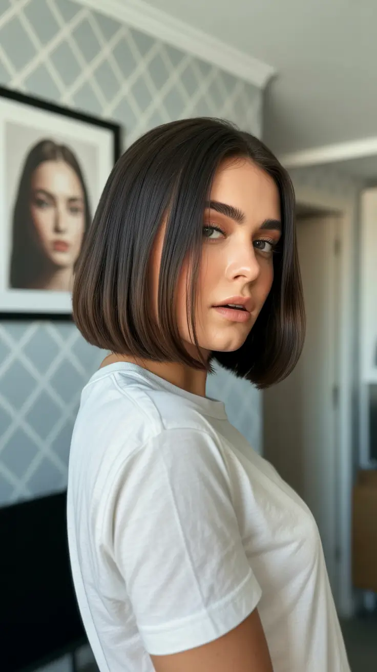 summer short haircut ideas 2026 Structured Glossy Bob with Precision Ends