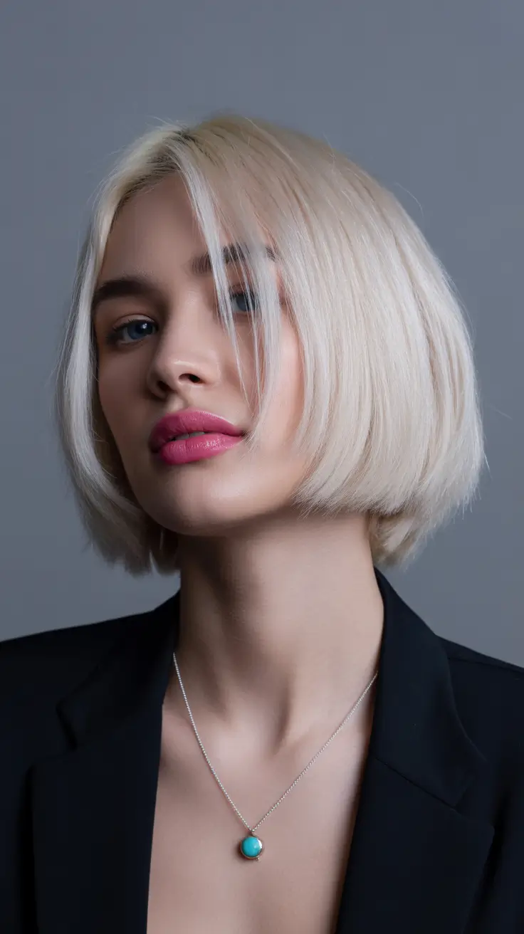 summer short haircut ideas 2026 Soft Platinum Contour Bob with Airy Volume