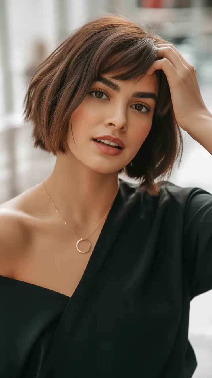 summer short haircut ideas 2026 Effortless Textured Bob with Soft Fringe Movement