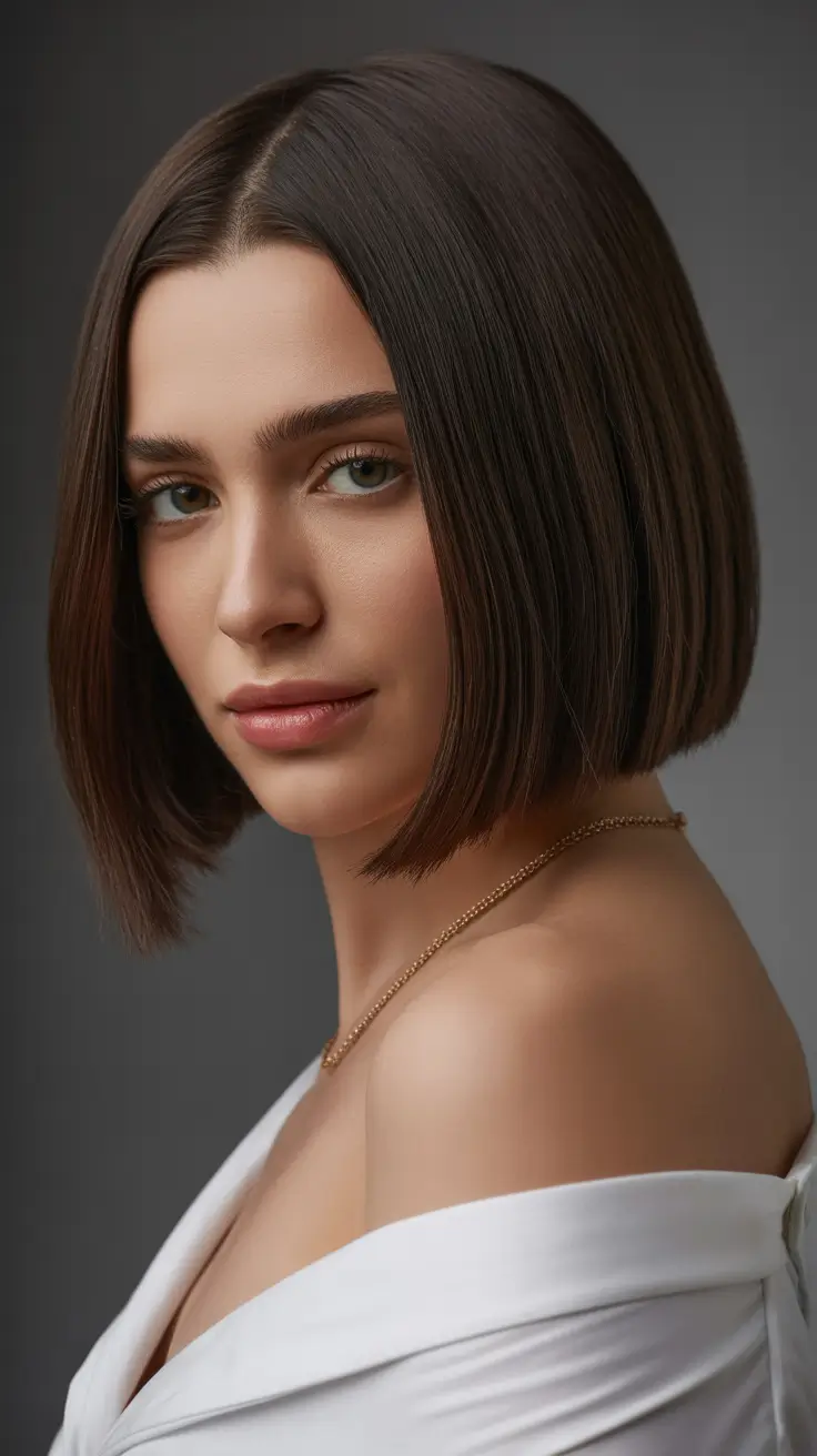 summer short haircut ideas 2026 Classic Sleek Bob with Precision Center Part