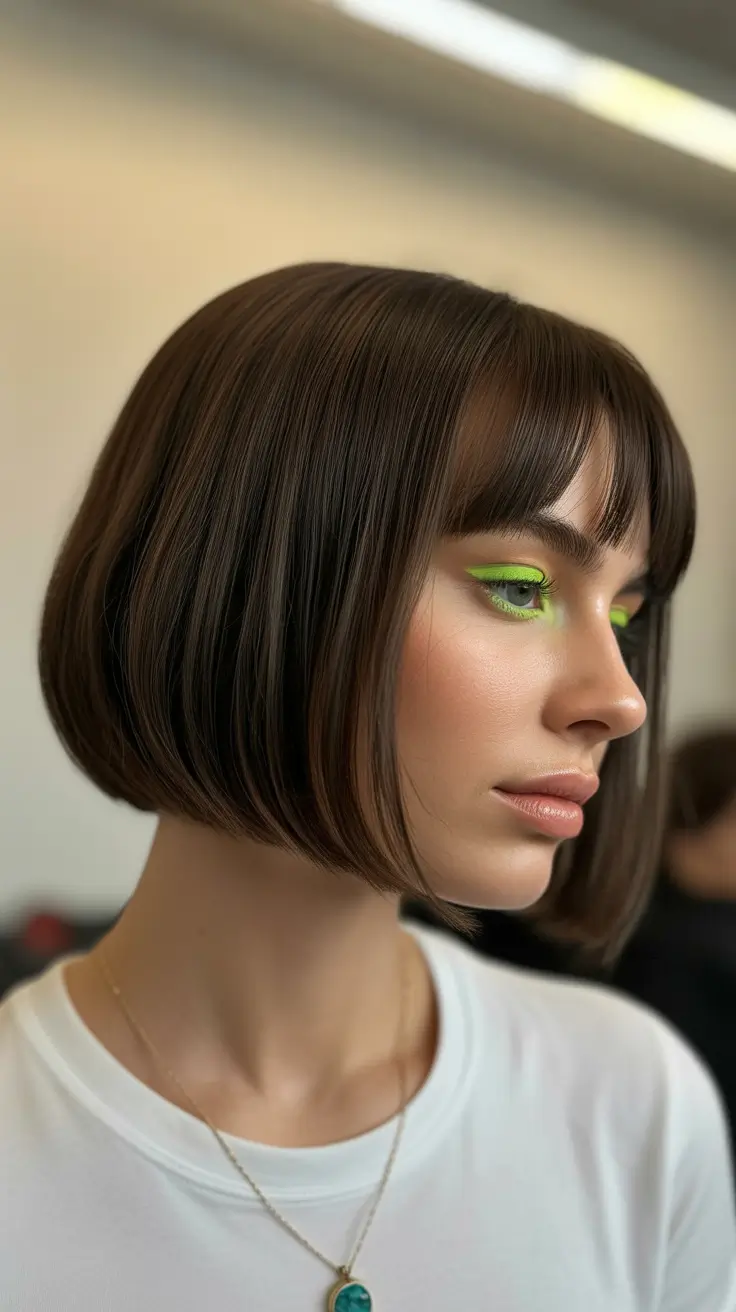 summer short haircut ideas 2026 Sculpted Jawline Bob with Micro Precision Bangs