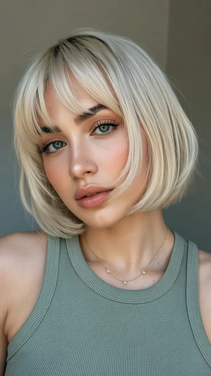 summer short haircut ideas 2026 Airy Platinum Bob with Soft Fringe