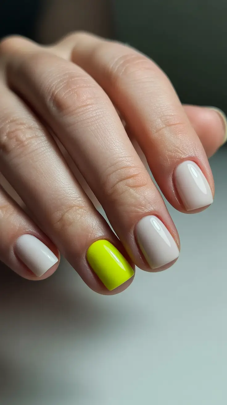 summer short nail inspo 2026 Minimal Neutral with a Neon Twist