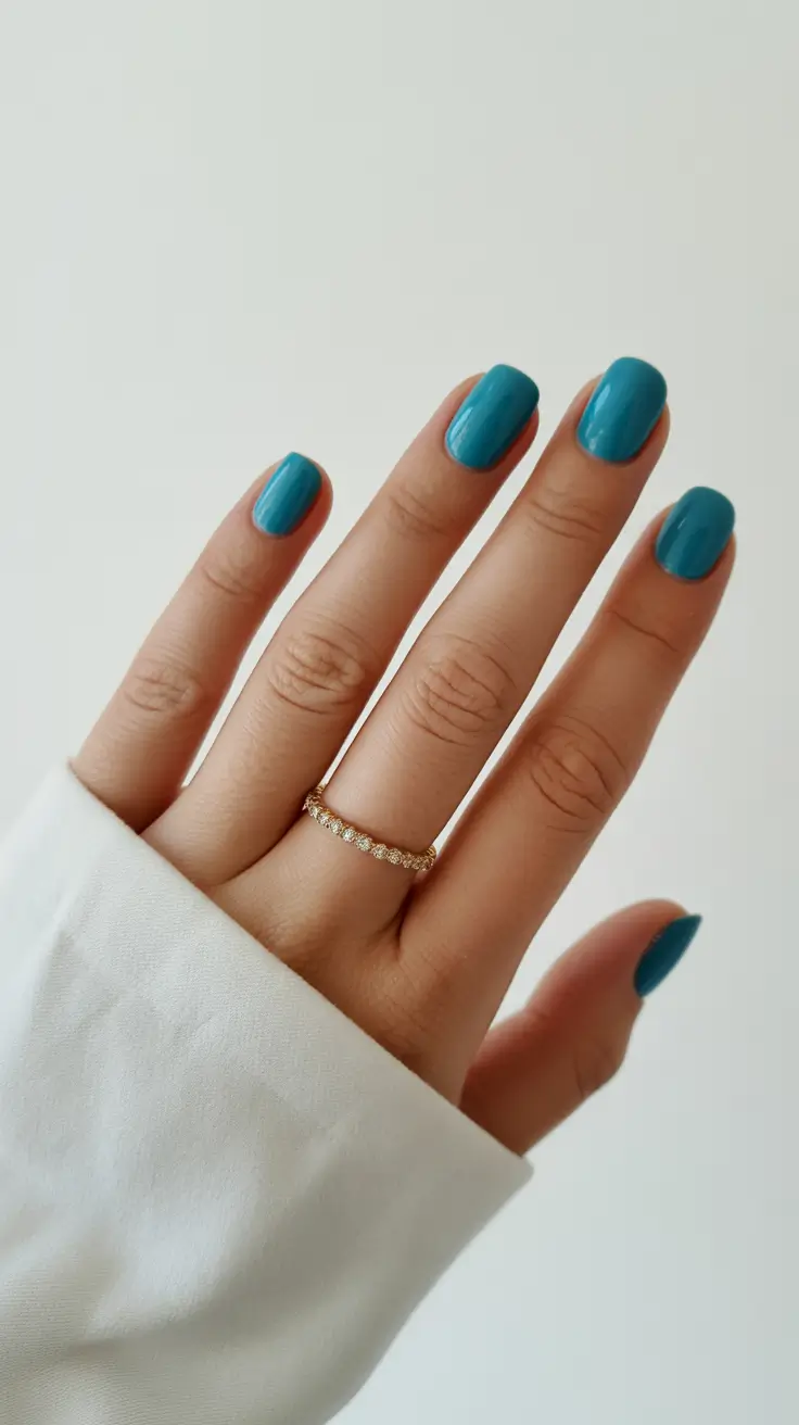 summer short nail inspo 2026 Muted Teal Minimalism for Everyday Ease