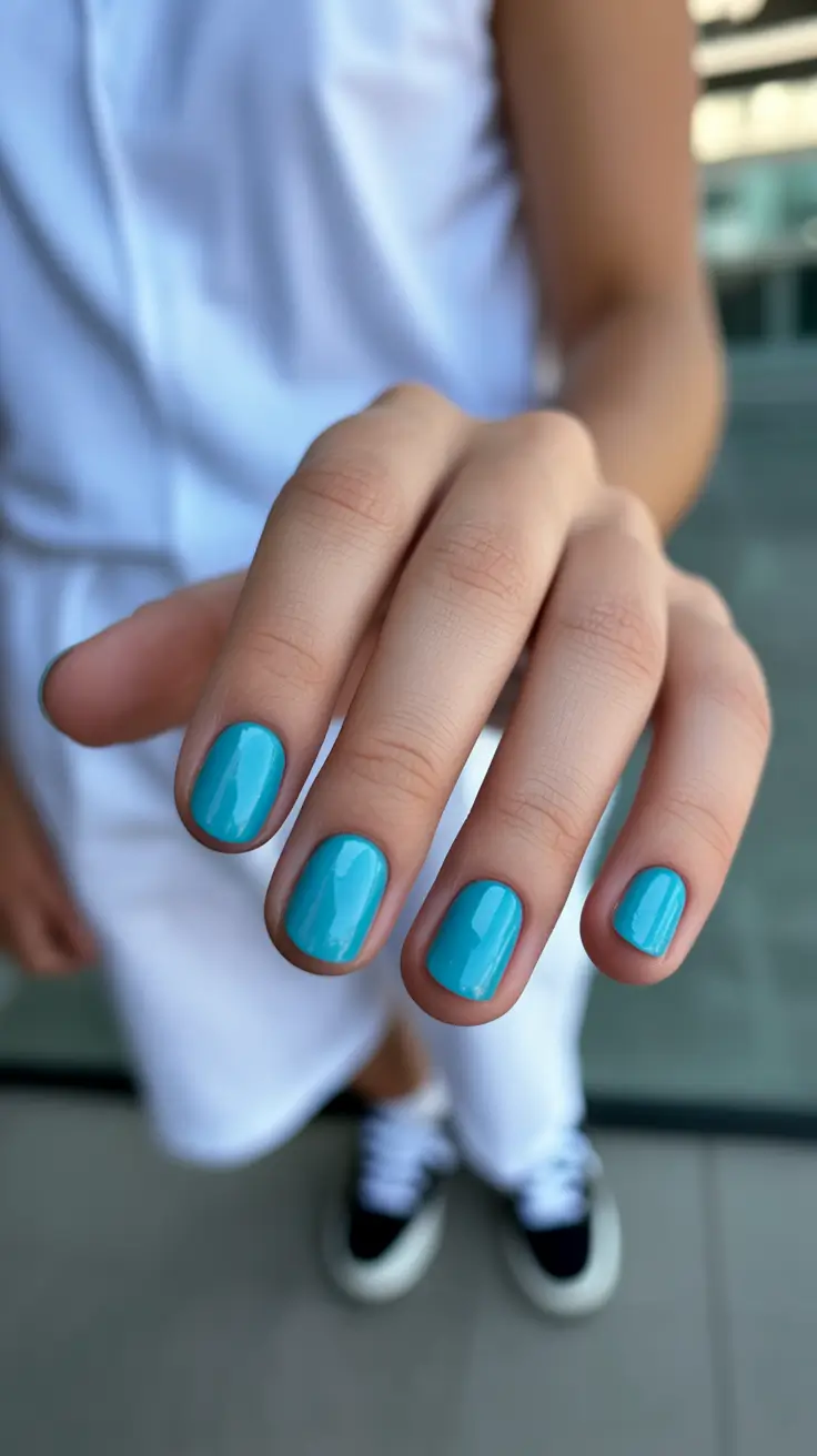 summer short nail inspo 2026 Turquoise Pop That Feels Like Poolside Energy