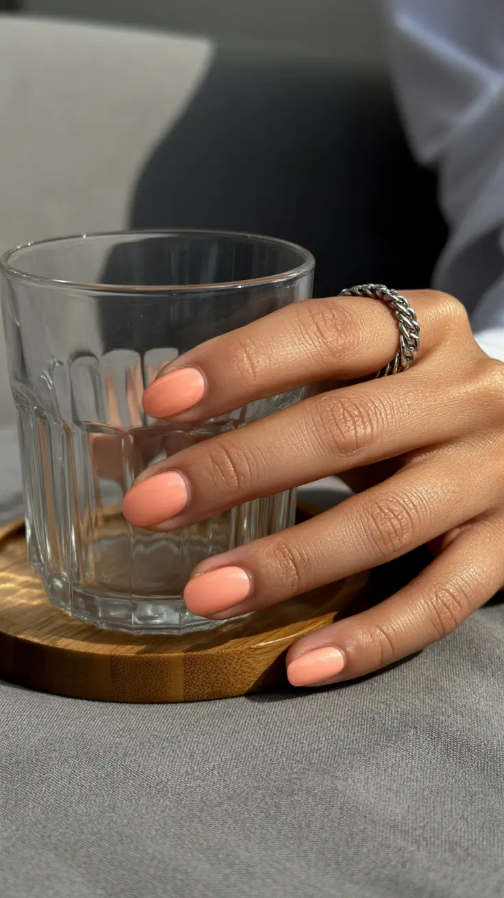 summer short nail inspo 2026 Soft Peach That Feels Like Golden Hour