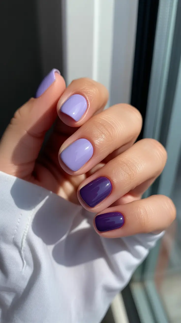 summer short nail inspo 2026 Soft Lavender Mood with a Deep Contrast