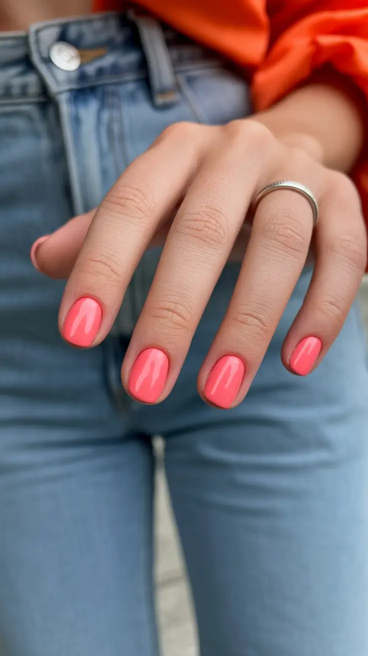 summer short nail inspo 2026 Juicy Coral That Feels Like Summer in Motion