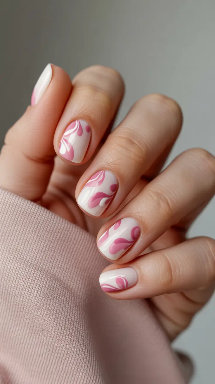 summer short nail inspo 2026 Soft Pink Swirls for Playful Summer Energy