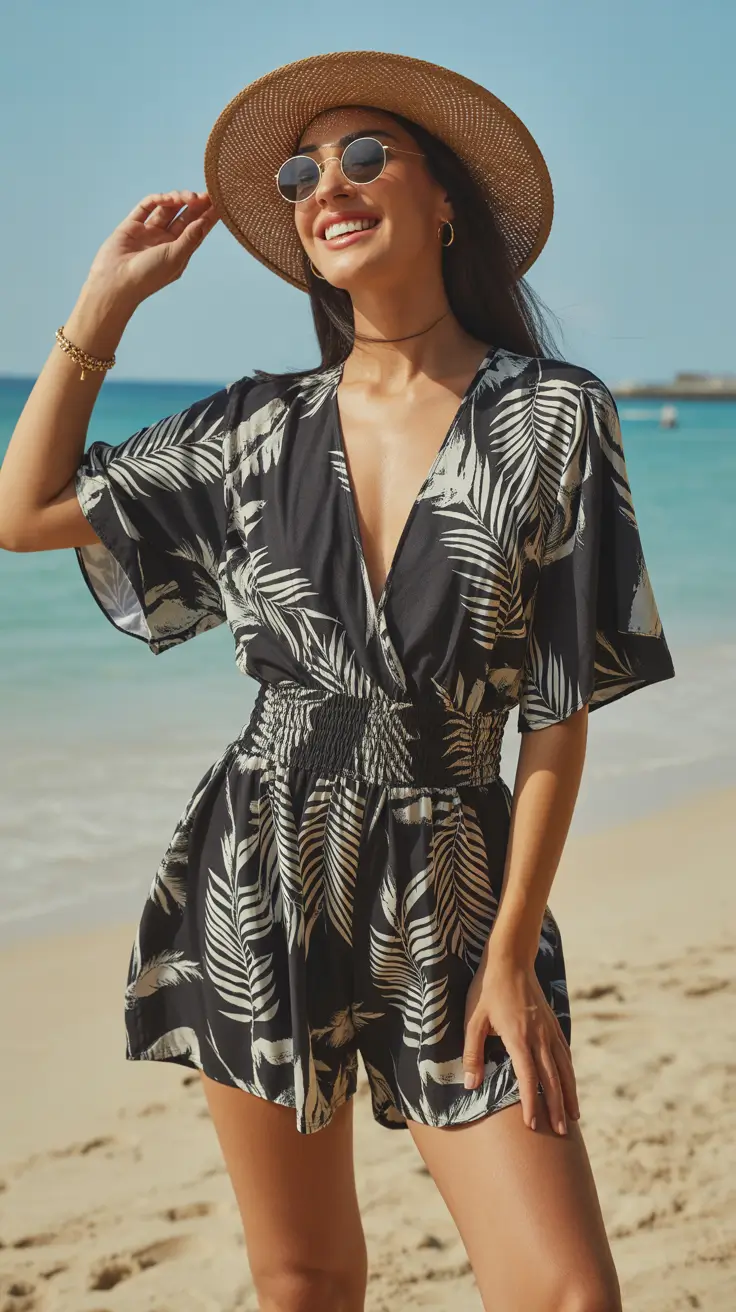 swimsuit coverups outfit 2026 Black Tropical Romper Coverup and Playful Resort Confidence