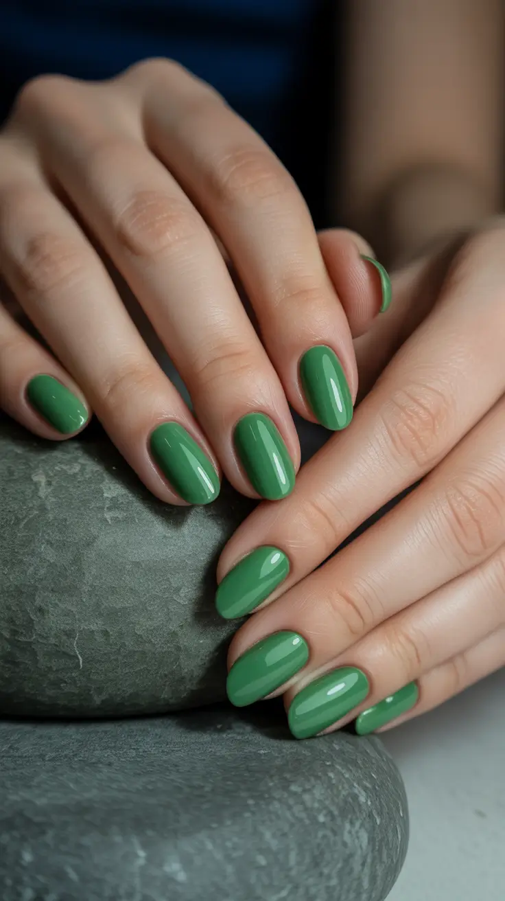 unique spring oval nails 2026 Rich Botanical Green Gloss Oval