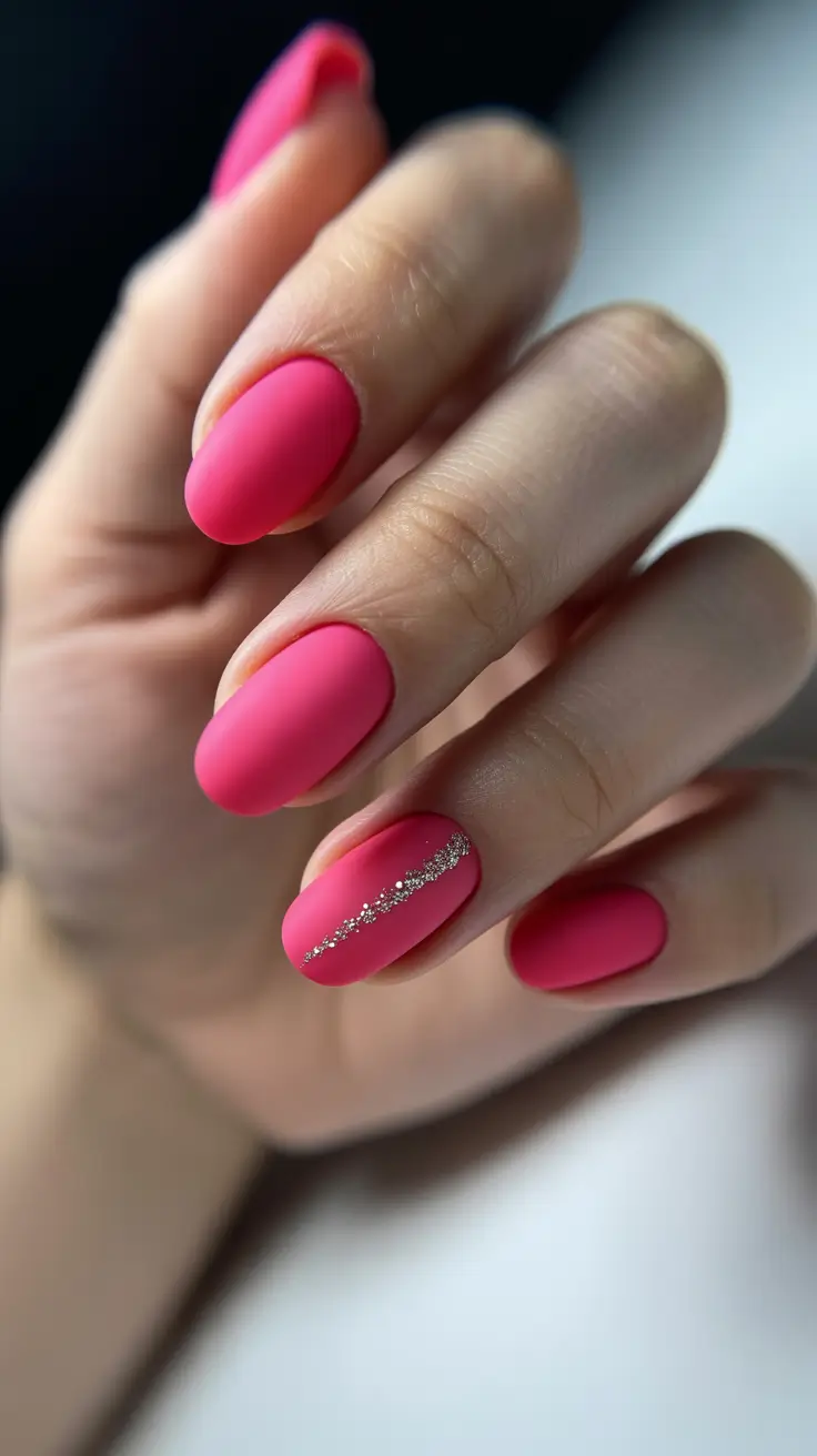 unique spring oval nails 2026 Velvet Hot Pink Oval with Crystal Whisper