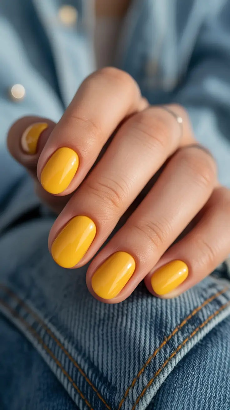 unique spring oval nails 2026 Glossy Marigold Oval for Everyday Sunshine
