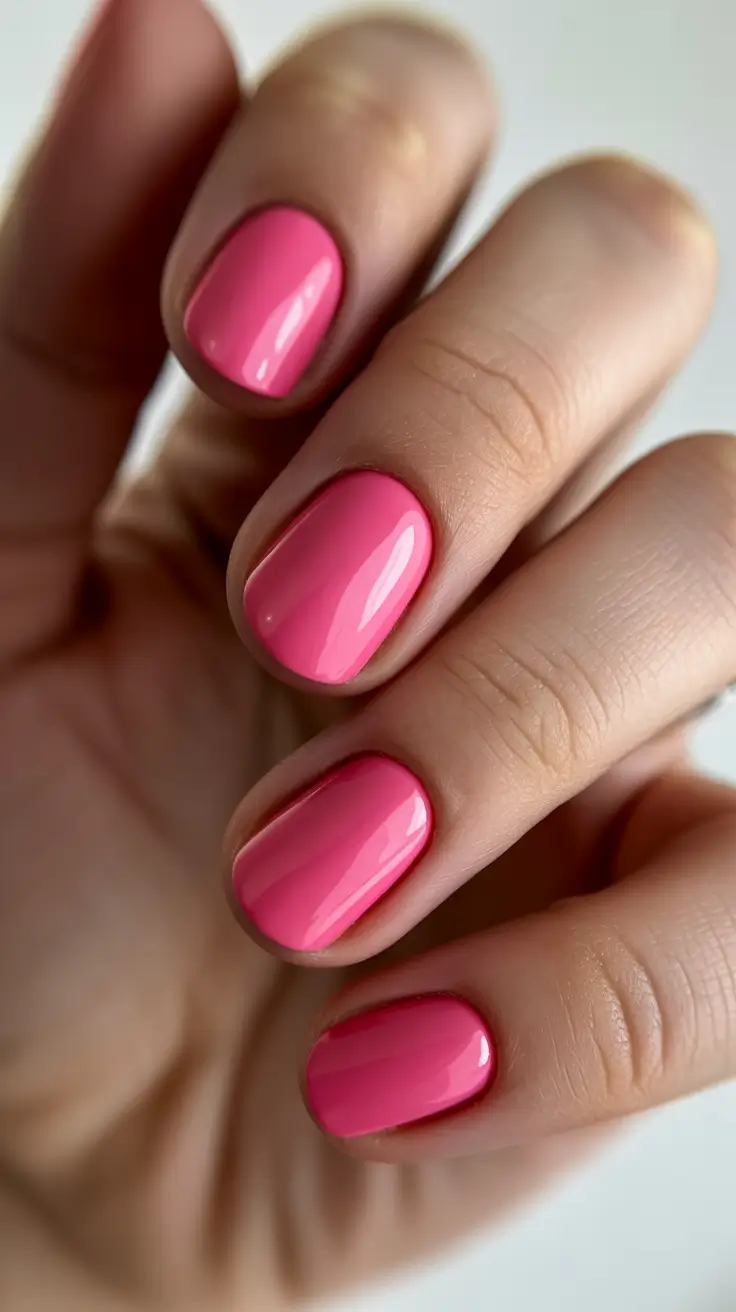 vintage spring gel nails fashion 2026 Glossy Bubblegum Pink Short Nails That Feel Fresh for Spring