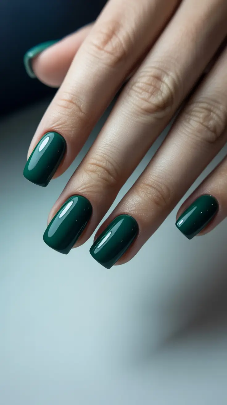 vintage spring gel nails fashion 2026 Deep Emerald Short Nails for a Bold Vintage Spring Statement