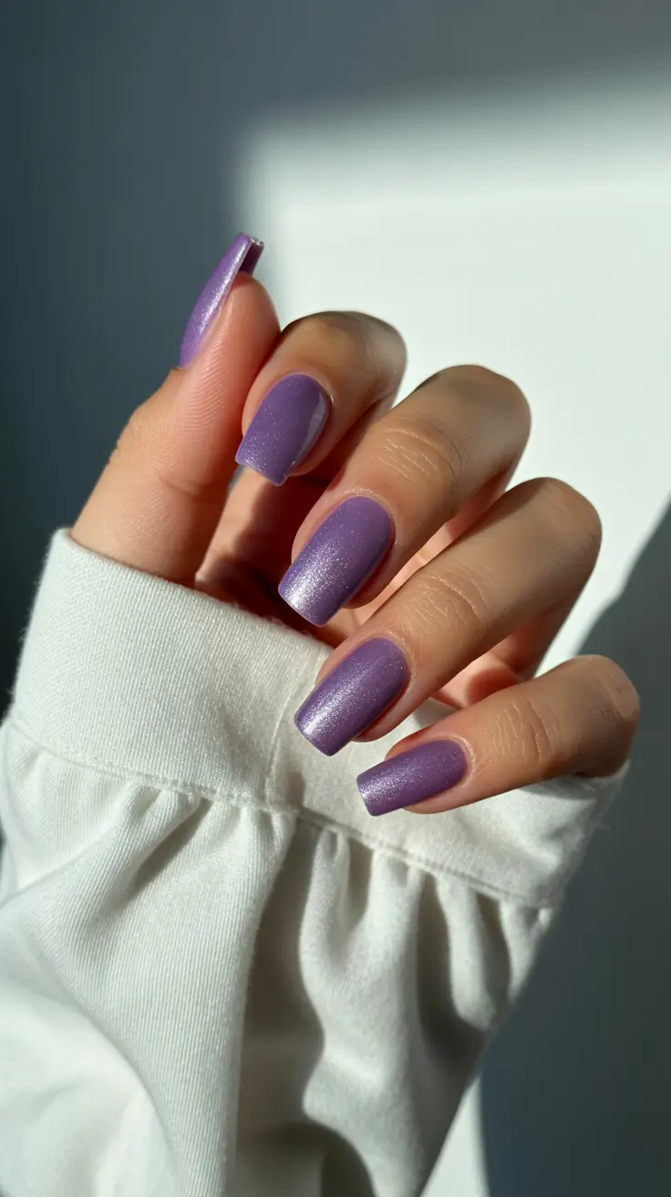 vintage spring gel nails fashion 2026 Soft Lavender Shimmer Nails for a Calm Vintage Spring Look