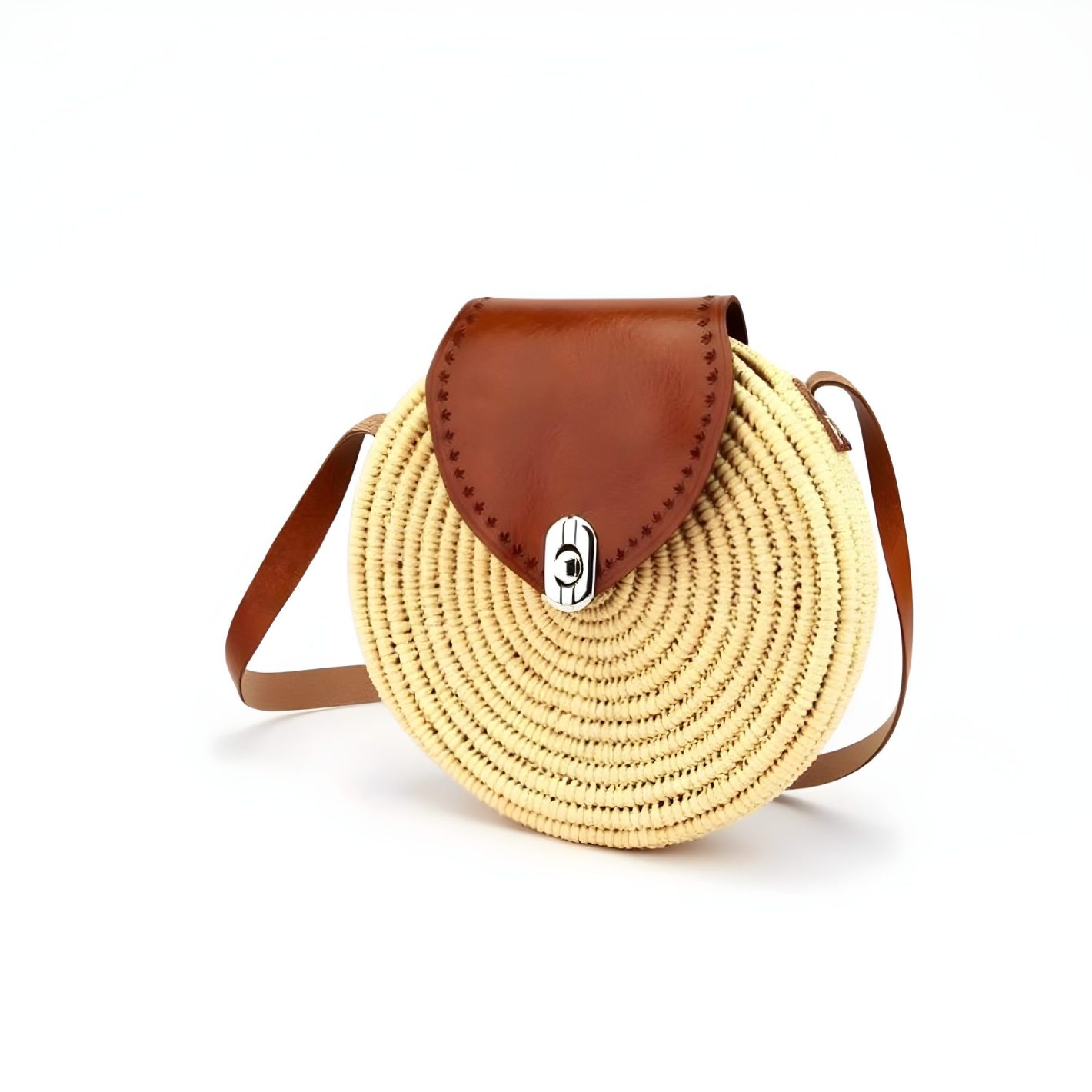 Straw Crossbody Bag with Leather Flap