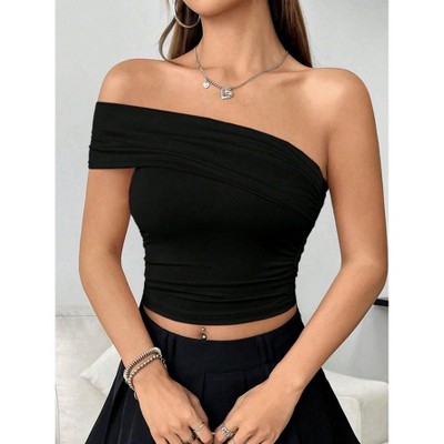 Women's One-Shoulder Ruched Fitted T-Shirt