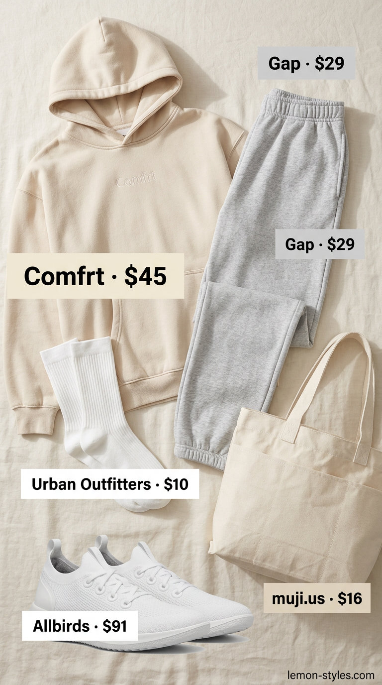 Alternative outfit: Sporty summer outfits with sneakers for women 2026 - joggers, hoodie, and sneakers for recovery day.