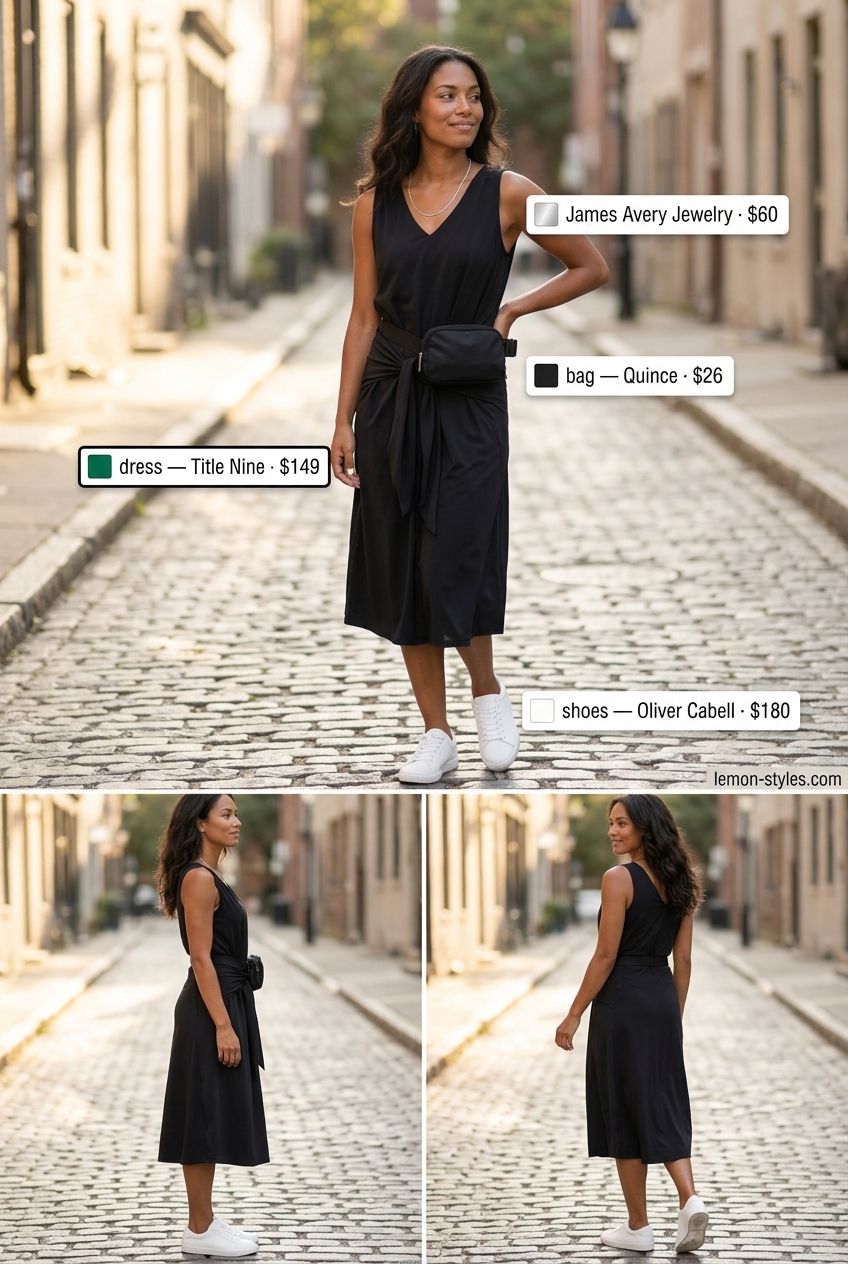 Casual Summer Wrap Dress Outfits 2026: Cargo Pants Khaki green cargo pants with white sneakers and black belt bag for casual summer outfits 2026. Edgy and practical.
