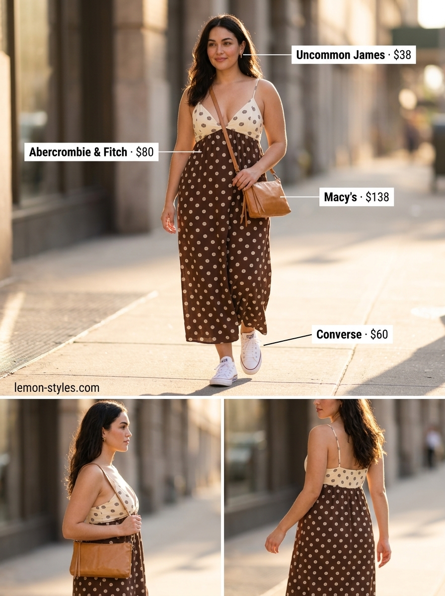 Weekend Summer Wrap Dress Outfits 2026 | Denim Casual Relaxed denim wrap dress outfit for summer 2026, with canvas sneakers and a tan crossbody bag.