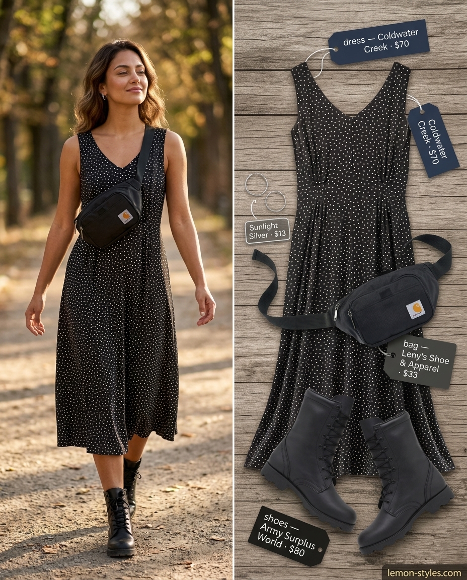 Casual Summer Wrap Dress Outfits 2026: Jumpsuit Olive green jumpsuit with black combat boots for casual summer outfits 2026. Adventurous and chic.