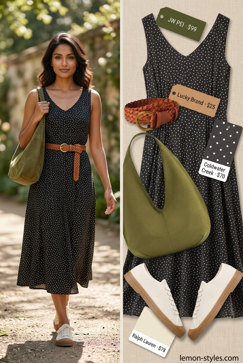 Casual Summer Wrap Dress Outfits 2026: Picnic Perfect Style Casual summer wrap dress outfits 2026: Linen wrap dress, olive bag, canvas sneakers for picnic.