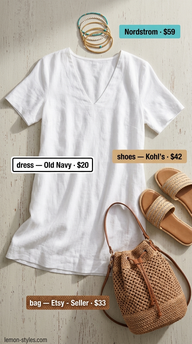 Chic date outfits summer for women 2026: White linen mini dress with tan slides for boho beach date.