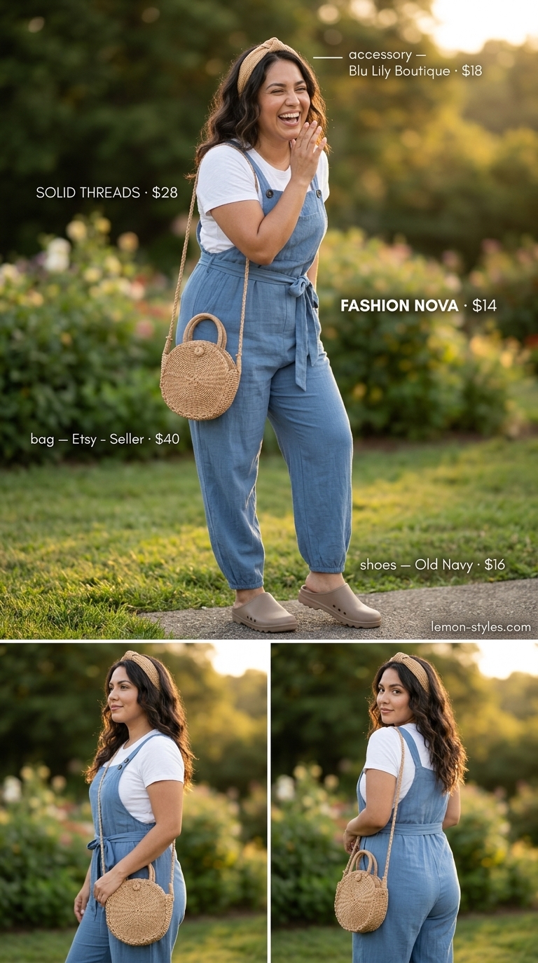 Cottagecore linen summer outfits for women 2026: Soft peach linen romper, white sneakers, straw crossbody bag.