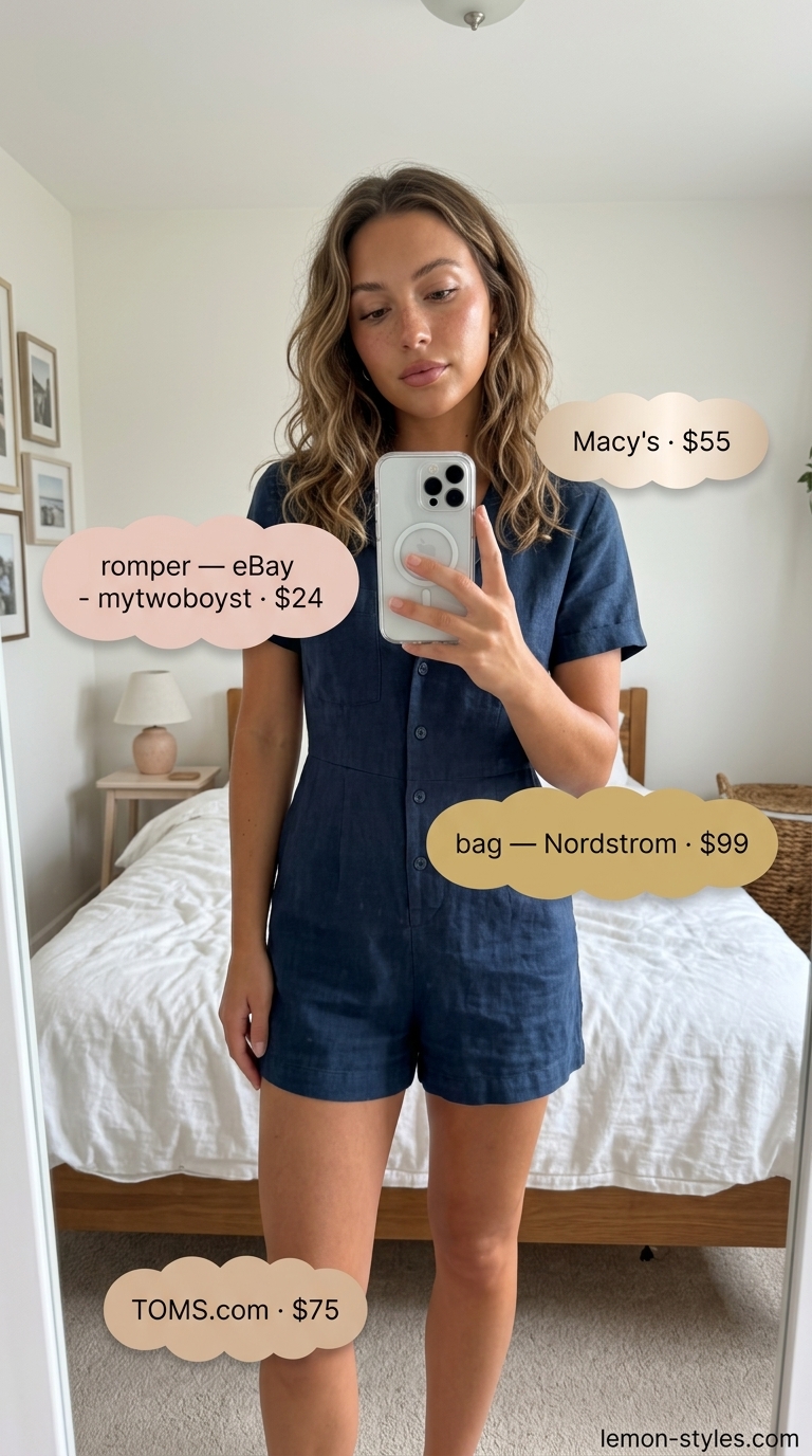 Elevated summer basic outfit for women 2026: Blush pink linen romper, gold jewelry, and espadrilles for a chic daytime event.