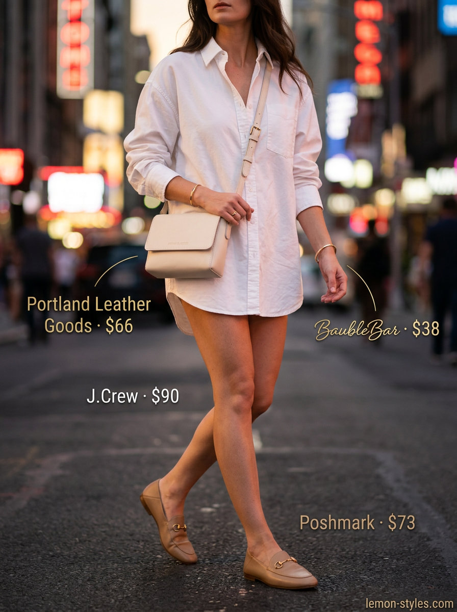 Chic white button-down shirt and shorts set for women 2026, ideal for casual glam summer night out.
