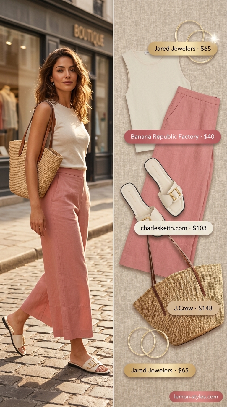 Monochrome beige linen co-ord outfit for women 2026. Relaxed, sophisticated for vacation wear.