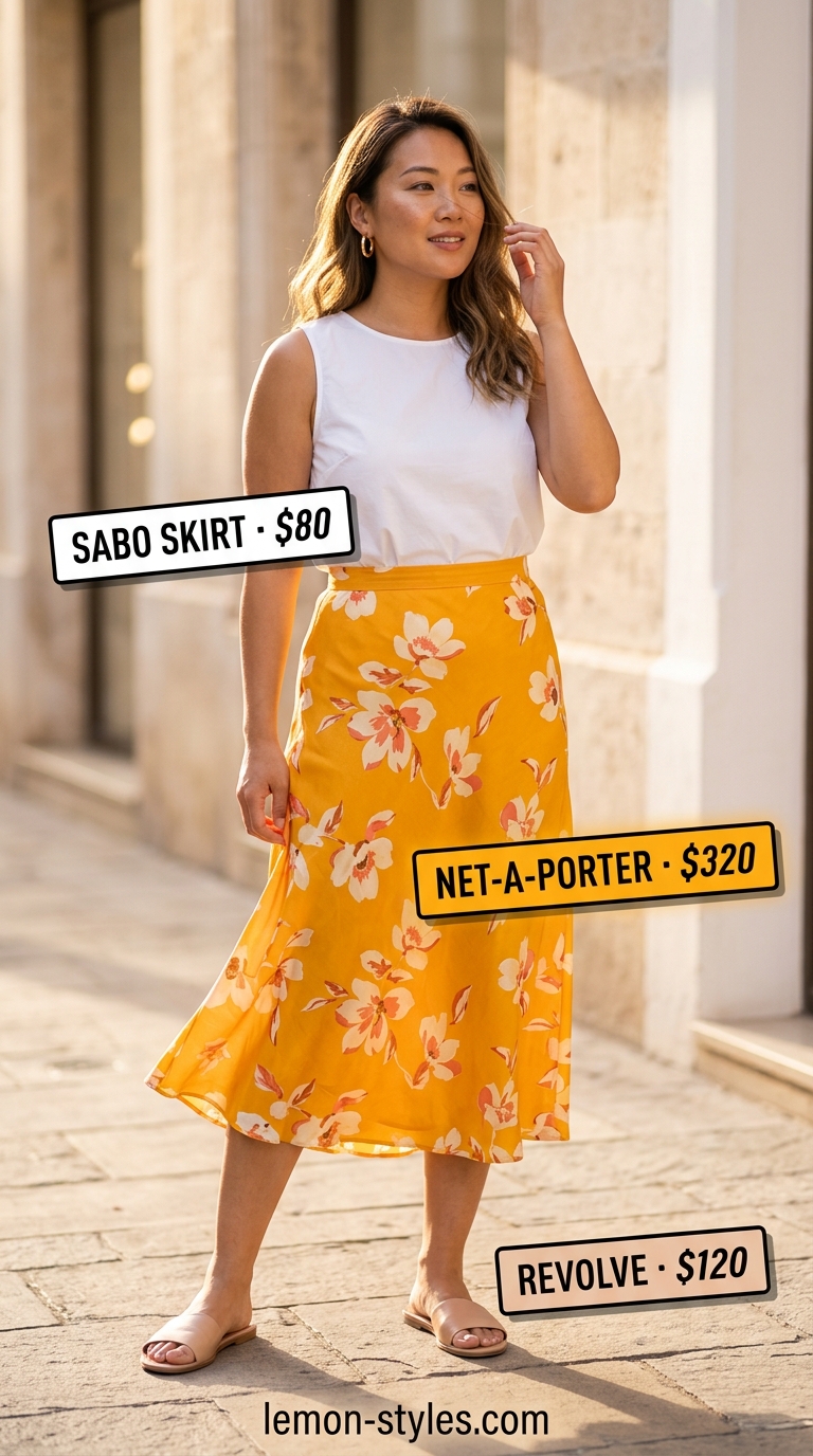 Hot Summer Skirt Outfits 2026: Chic Lunch Date Style Hot summer skirt outfits 2026: White linen wrap mini skirt with blue off-shoulder top, espadrilles, and straw bag.